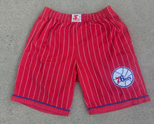 Load image into Gallery viewer, Vintage Mens Starter Philadelphia 76ers Pinstripe Shorts Size Large-Red