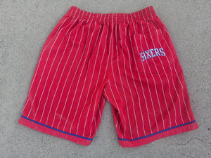 Vintage Mens Starter Philadelphia 76ers Pinstripe Shorts Size Large-Red