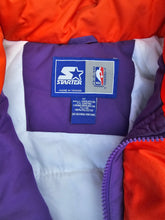Load image into Gallery viewer, Vintage Mens Starter Phoenix Suns Hooded Zip/Button Up Jacket Size Medium-Purple