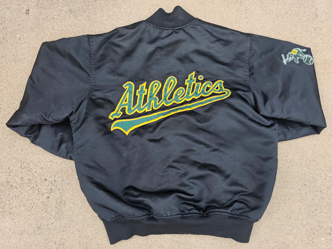 Vintage Mens Felco Oakland Athletics Satin Jacket Size Large-Black