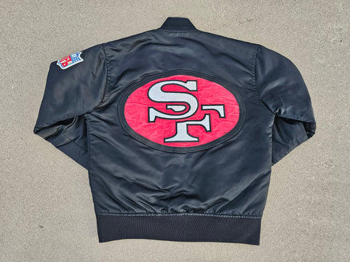 Vintage Mens Starter San Francisco 49ers Big Logo Satin Jacket Size Small-Black