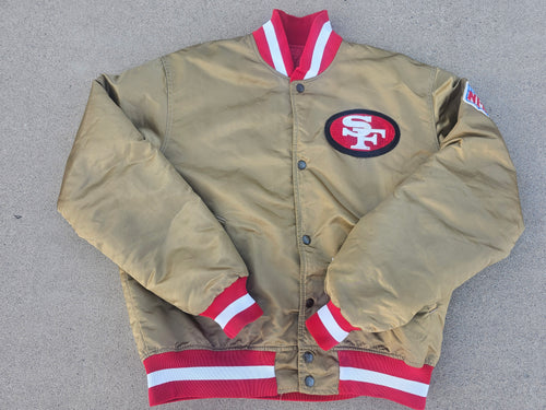 Vintage Mens Starter San Francisco 49ers Satin Button Up Jacket Size Large-Gold