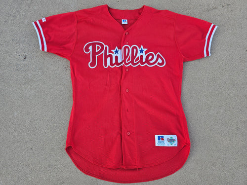 Vintage Mens Russell Athletic Philadelphia Phillies Authentic Mesh Jersey Size 44-Red