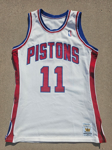 Rare Vintage Mens Sand Knit Detroit Pistons Isaiah Thomas Authentic Jersey Size 44-White