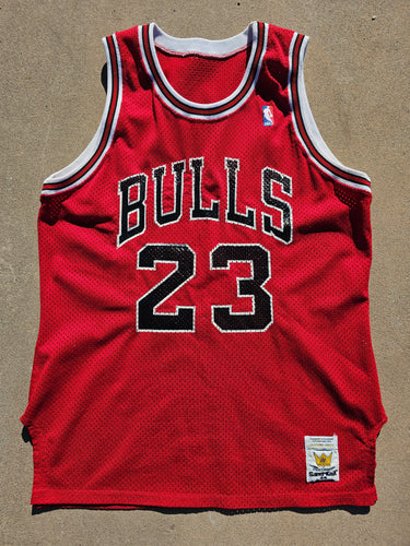 Rare Vintage Mens Sand Knit Chicago Bulls Michael Jordan Authentic Jersey Size 44-Red