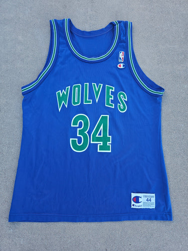 Vintage Mens Champion Minnesota Timberwolves JR Rider Jersey Size 44-Blue