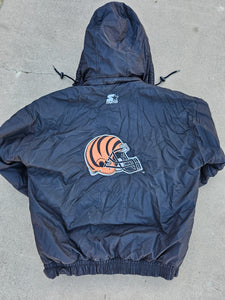 Vintage Mens Starter Cincinnati Bengals Button/Zip Up Hooded Jacket Size Medium-Black