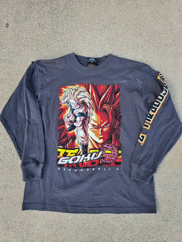 Vintage Youth 2002 Dragon Ball Z Goku Super Saiyan 3 Long Sleeve Tshirt Size Large-Dark Grey